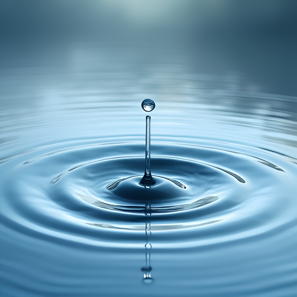 An image depicting the ripple effect of a small, quick decision, like a single drop of water creating expanding circles on a surface, symbolizing the potential impact of rapid choices