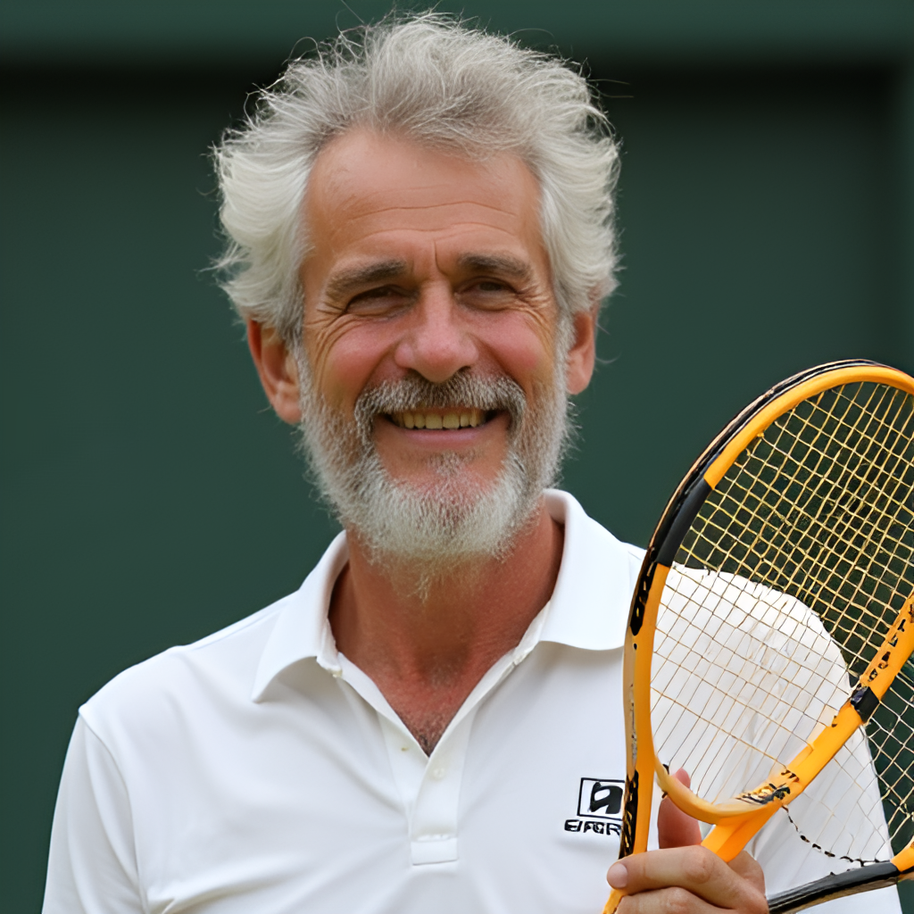 A portrait of Arthur Fils smiling and holding a tennis racket, conveying a sense of youthful energy and personality.